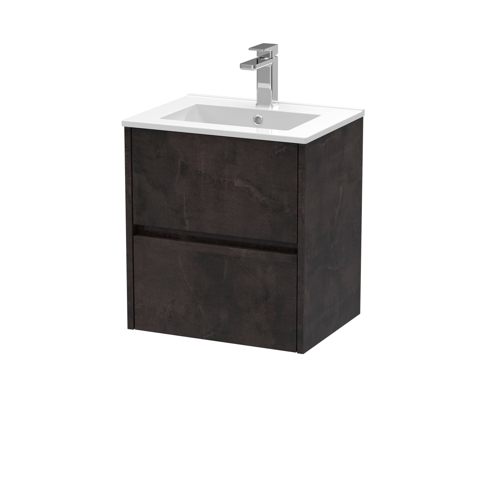 Nui Havana 500mm Wall Hung 2 Drawer Unit & Basin 2 Contemporary Metallic Slate MFC Textured Matt 557x500x390mm - JJ Building Materials