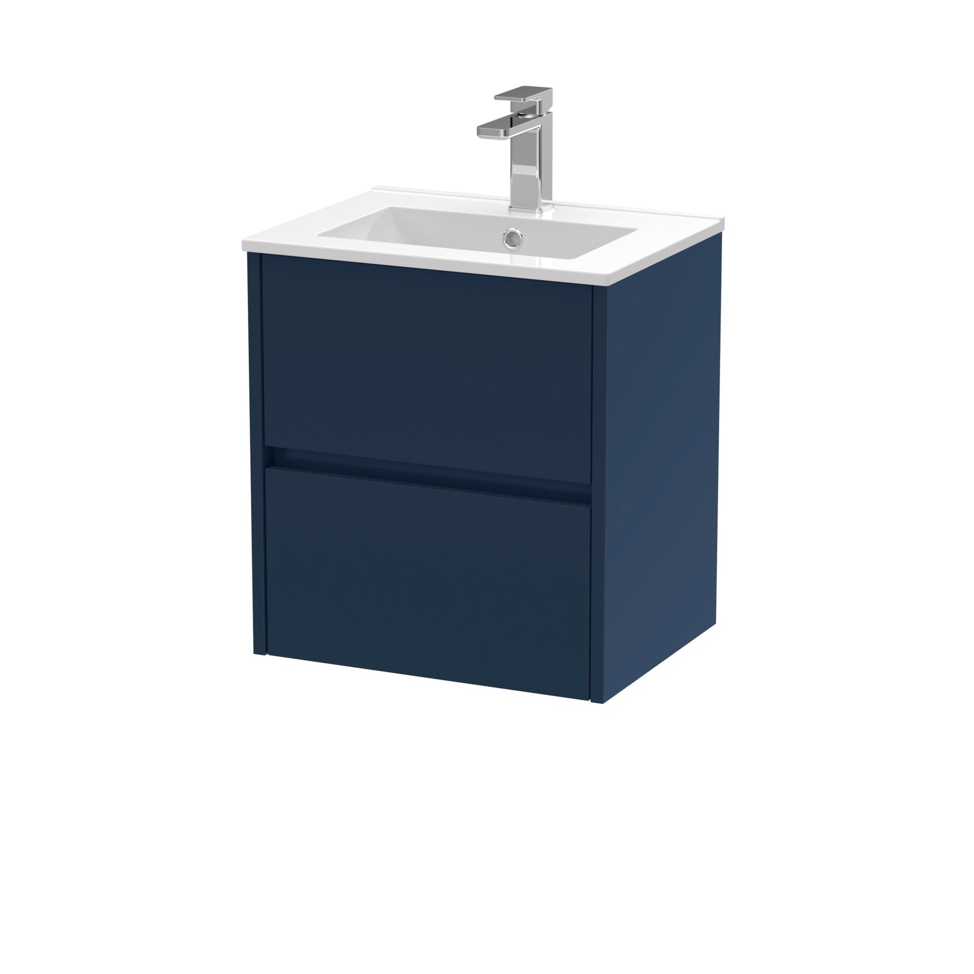 Nui Havana 500mm Wall Hung 2 - drawer Unit & Basin 2 Contemporary Midnight Blue MFC Painted Matt 557x500x390mm - JJ Building Materials