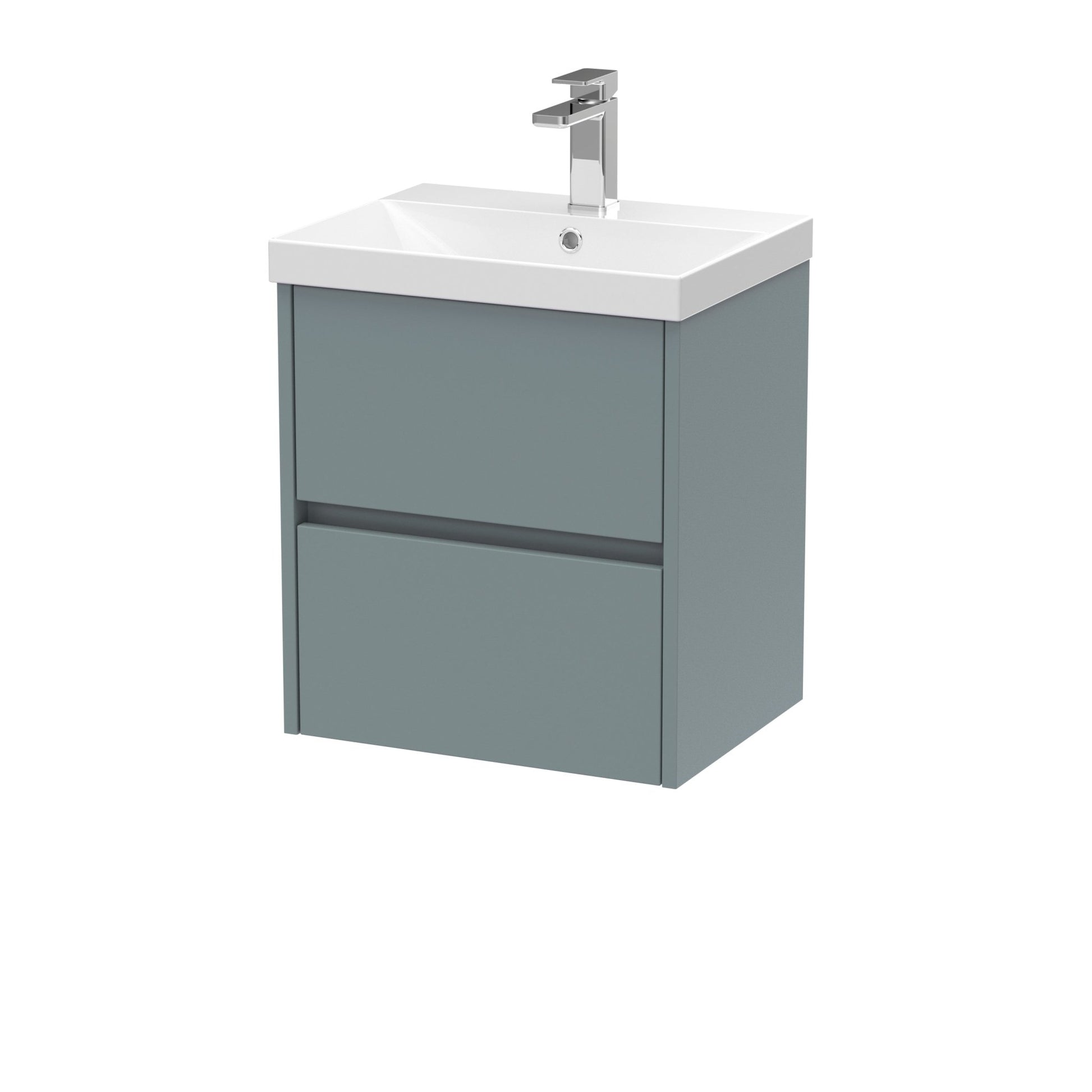 Nui Havana 500mm Wall Hung 2 Drawer Unit & Basin 3 Contemporary Coastal Grey MFC Smooth Matt 589x510x395mm - JJ Building Materials