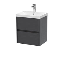 Nui Havana 500mm Wall Hung 2 Drawer Unit & Basin 3 Contemporary Graphite Grey Woodgrain MFC Textured Woodgrain 589x510x395mm - JJ Building Materials