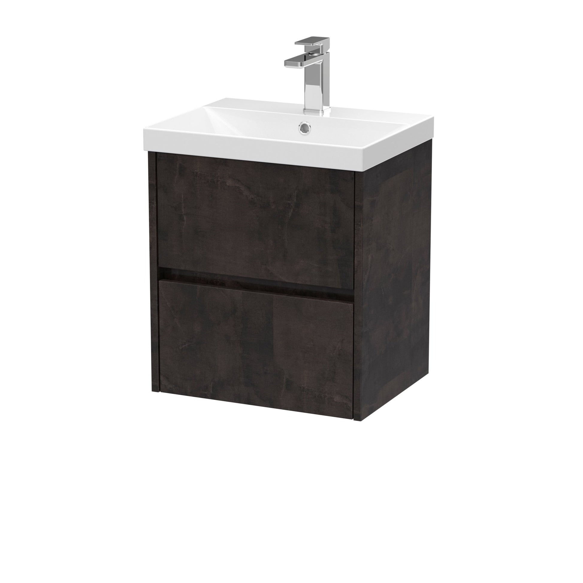 Nui Havana 500mm Wall Hung 2 Drawer Unit & Basin 3 Contemporary Metallic Slate MFC Textured Matt 589x510x395mm - JJ Building Materials
