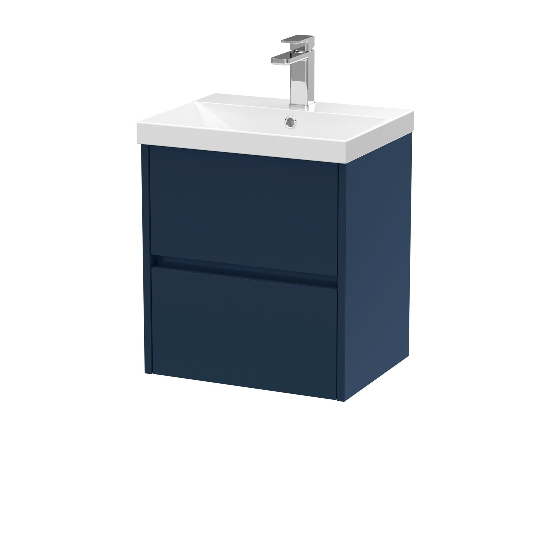 Nui Havana 500mm Wall Hung 2 - drawer Unit & Basin 3 Contemporary Midnight Blue MFC Painted Matt 589x510x395mm - JJ Building Materials