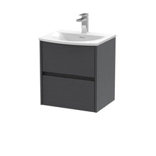 Nui Havana 500mm Wall Hung 2 Drawer Unit & Basin 4 Contemporary Graphite Grey Woodgrain MFC Textured Woodgrain 564x510x440mm - JJ Building Materials