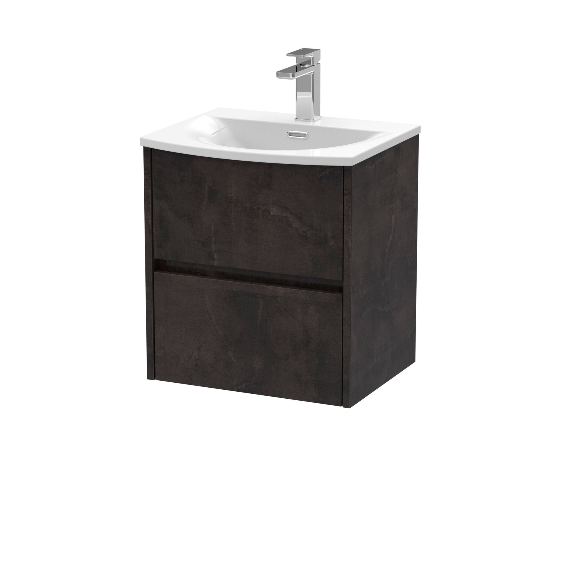 Nui Havana 500mm Wall Hung 2 Drawer Unit & Basin 4 Contemporary Metallic Slate MFC Textured Matt 564x510x440mm - JJ Building Materials