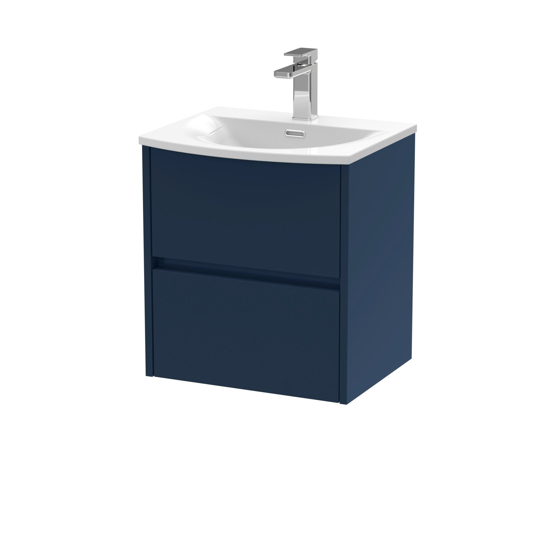 Nui Havana 500mm Wall Hung 2 - drawer Unit & Basin 4 Contemporary Midnight Blue MFC Painted Matt 569x510x440mm - JJ Building Materials