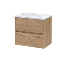 Nui Havana 600 Wall Hung 2 - drawer Unit & Laminate Worktop Contemporary Autumn Oak MFC Textured Woodgrain 561x605x390mm - JJ Building Materials