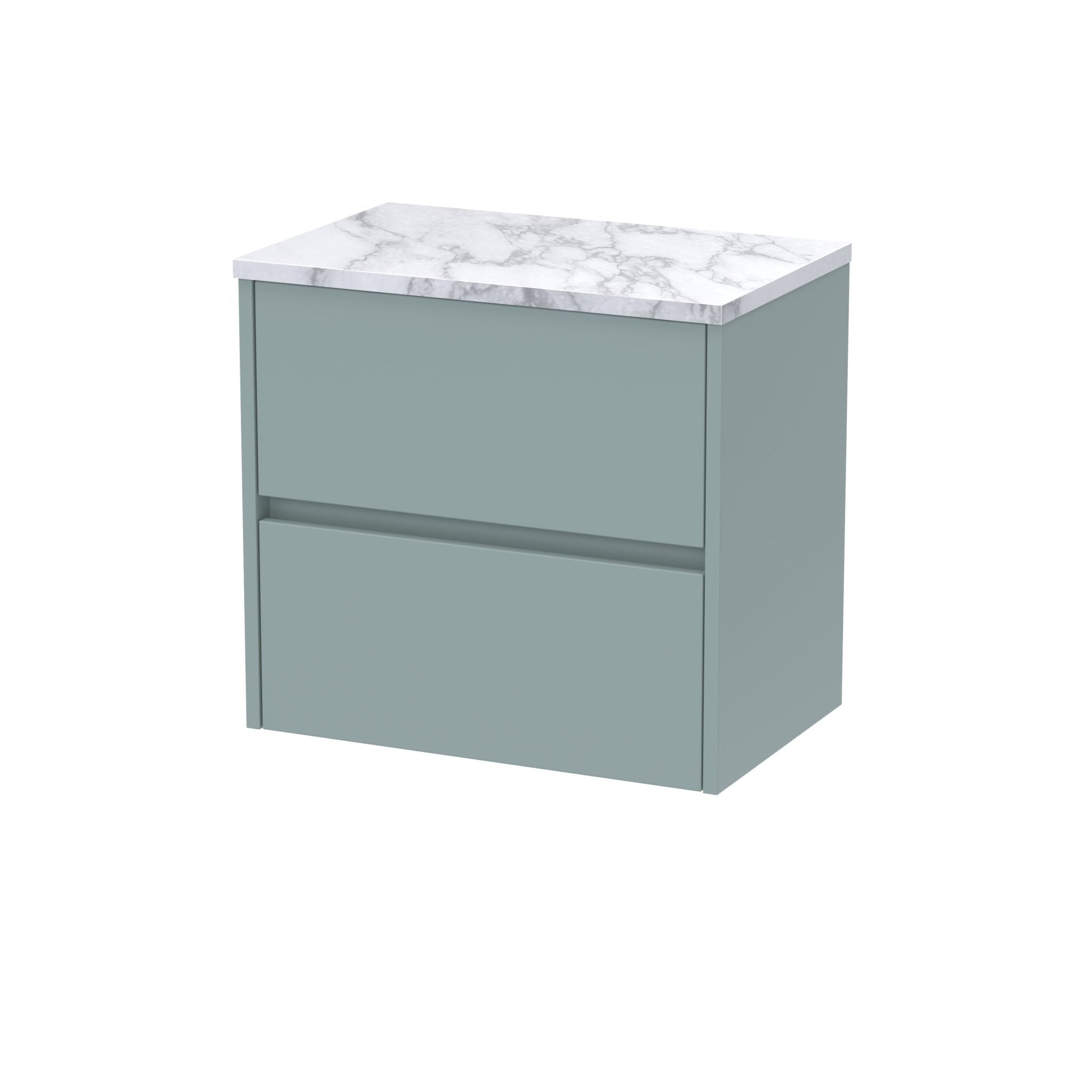 Nui Havana 600 Wall Hung 2 - drawer Unit & Laminate Worktop Contemporary Coastal Grey MFC Smooth Matt 561x605x390mm - JJ Building Materials