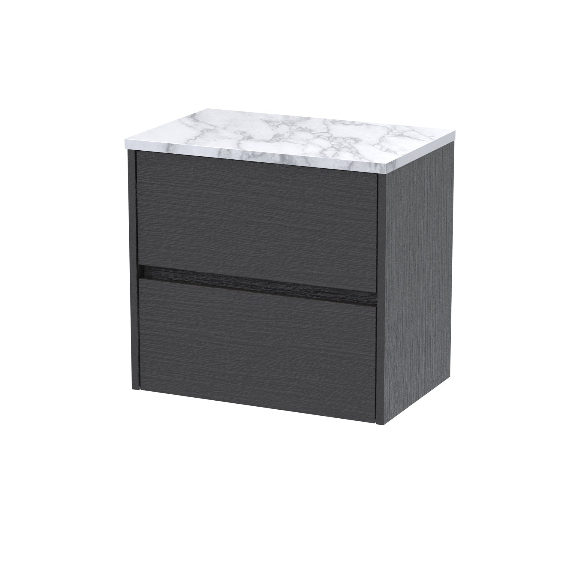 Nui Havana 600 Wall Hung 2 - drawer Unit & Laminate Worktop Contemporary Graphite Grey Woodgrain MFC Textured Woodgrain 561x605x390mm - JJ Building Materials