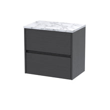 Nui Havana 600 Wall Hung 2 - drawer Unit & Laminate Worktop Contemporary Graphite Grey Woodgrain MFC Textured Woodgrain 561x605x390mm - JJ Building Materials