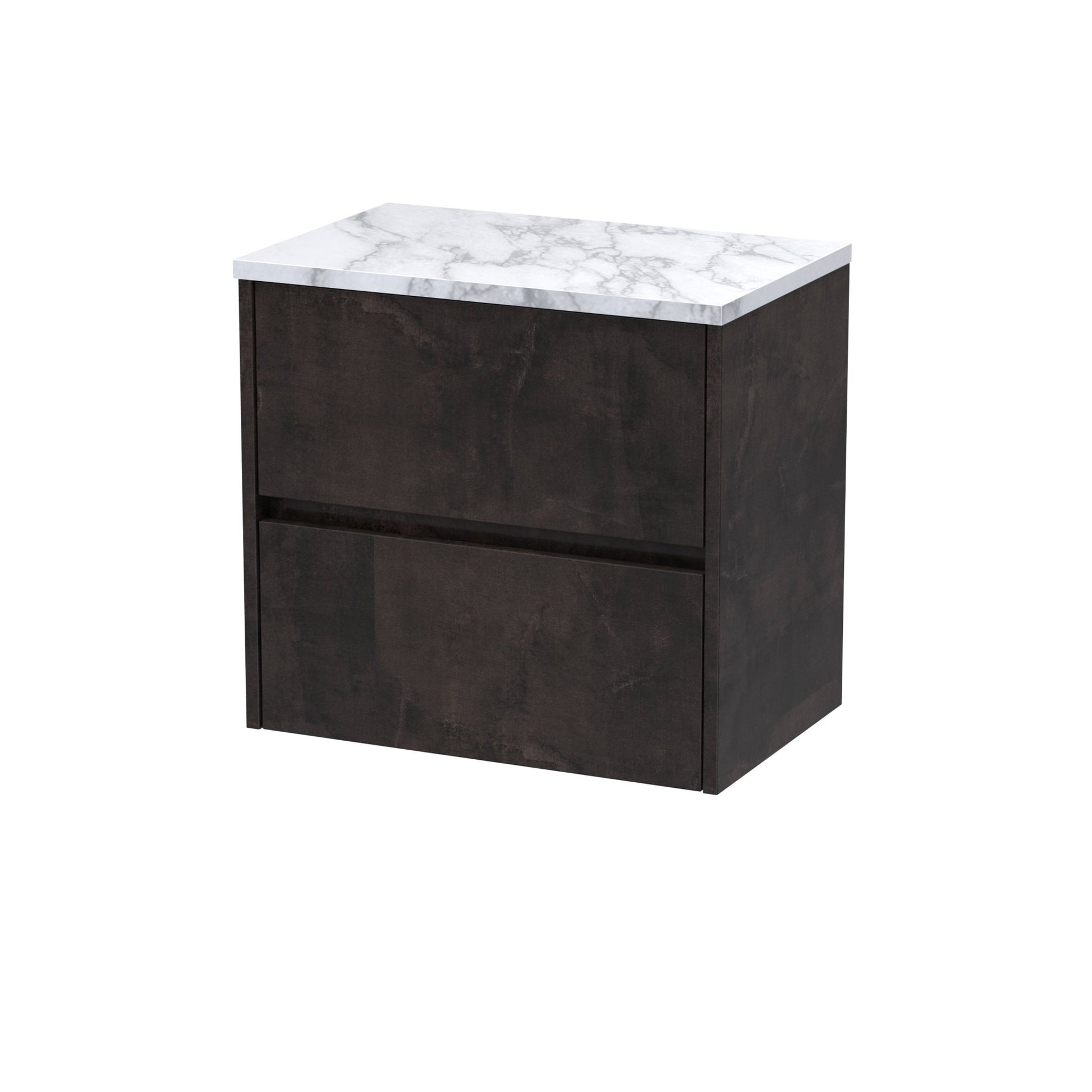 Nui Havana 600 Wall Hung 2 - drawer Unit & Laminate Worktop Contemporary Metallic Slate MFC Textured Matt 561x605x390mm - JJ Building Materials