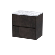 Nui Havana 600 Wall Hung 2 - drawer Unit & Laminate Worktop Contemporary Metallic Slate MFC Textured Matt 561x605x390mm - JJ Building Materials