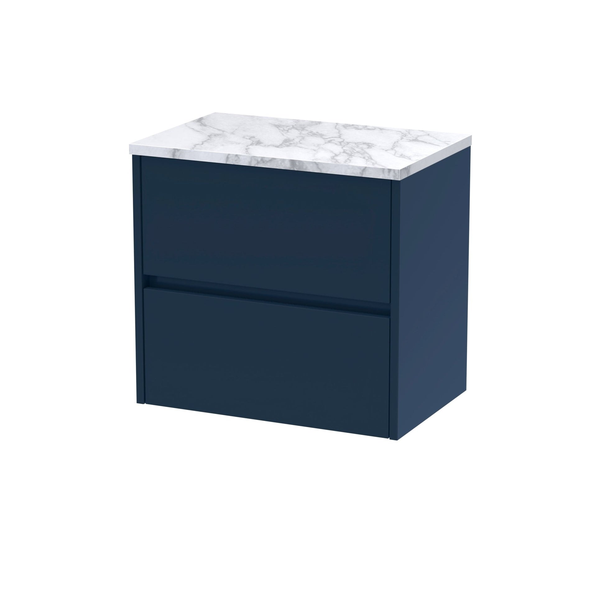 Nui Havana 600 Wall Hung 2 - drawer Unit & Laminate Worktop Contemporary Midnight Blue MFC Painted Matt 561x605x390mm - JJ Building Materials