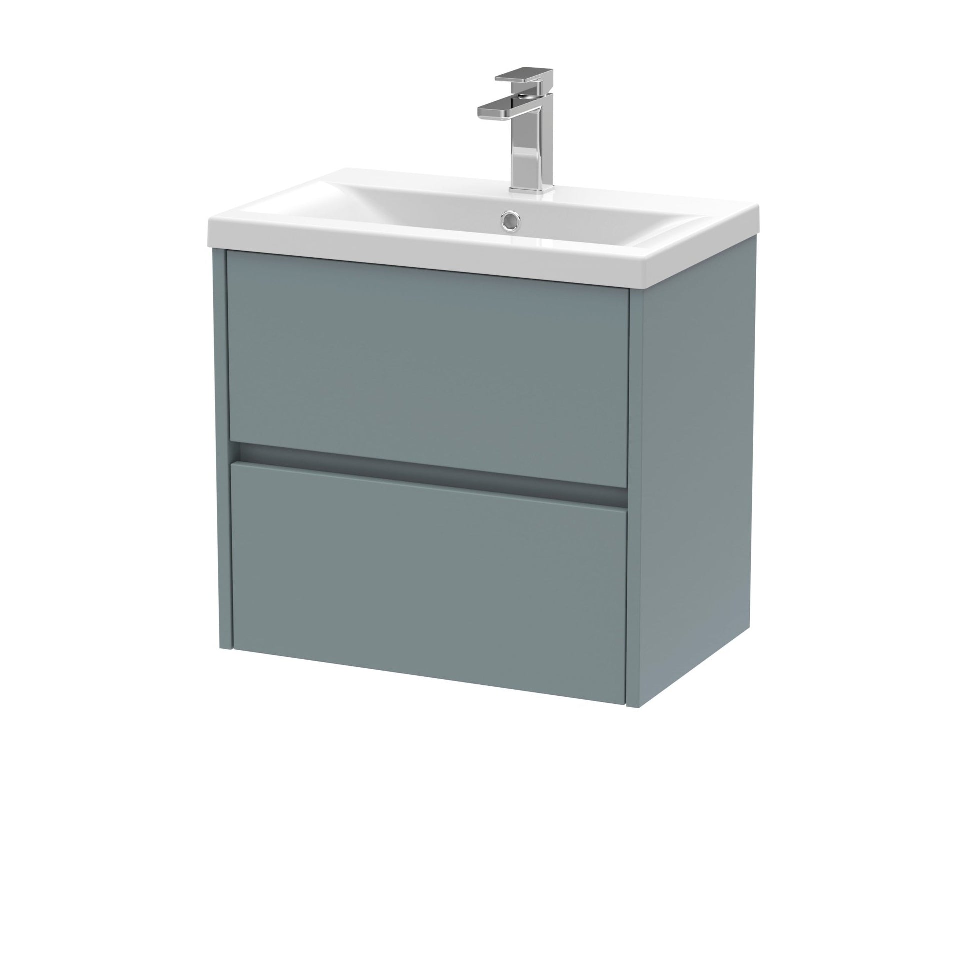 Nui Havana 600mm Wall Hung 2 Drawer Unit & Basin 1 Contemporary Coastal Grey MFC Smooth Matt 579x610x390mm - JJ Building Materials