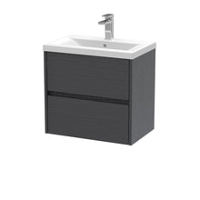 Nui Havana 600mm Wall Hung 2 Drawer Unit & Basin 1 Contemporary Graphite Grey Woodgrain MFC Textured Woodgrain 579x610x390mm - JJ Building Materials