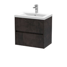 Nui Havana 600mm Wall Hung 2 Drawer Unit & Basin 1 Contemporary Metallic Slate MFC Textured Matt 579x610x390mm - JJ Building Materials