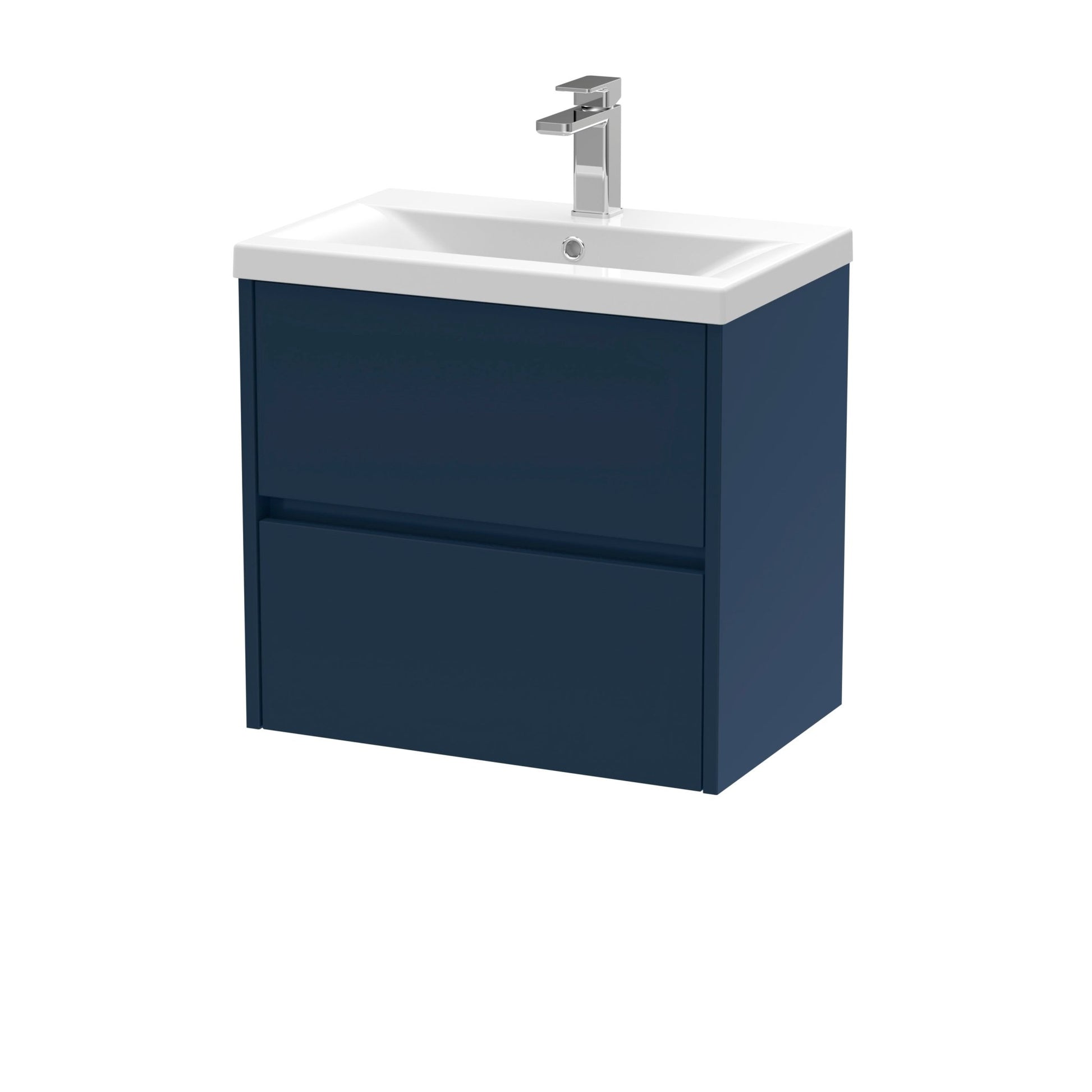 Nui Havana 600mm Wall Hung 2 - drawer Unit & Basin 1 Contemporary Midnight Blue MFC Painted Matt 579x610x390mm - JJ Building Materials