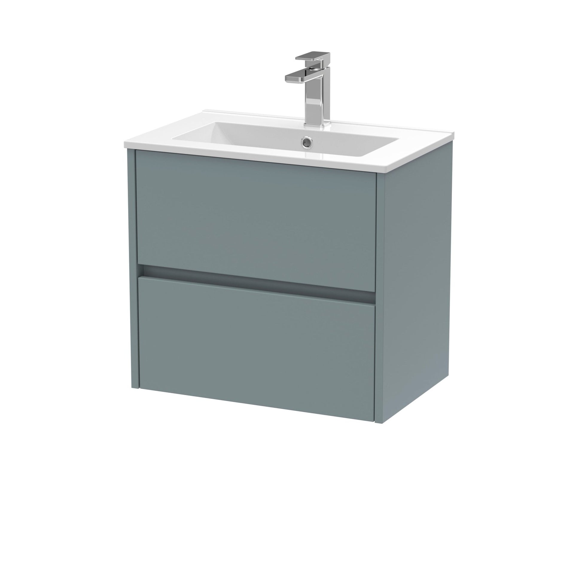 Nui Havana 600mm Wall Hung 2 Drawer Unit & Basin 2 Contemporary Coastal Grey MFC Smooth Matt 557x600x390mm - JJ Building Materials
