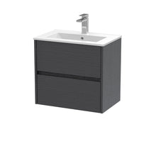 Nui Havana 600mm Wall Hung 2 Drawer Unit & Basin 2 Contemporary Graphite Grey Woodgrain MFC Textured Woodgrain 557x600x390mm - JJ Building Materials