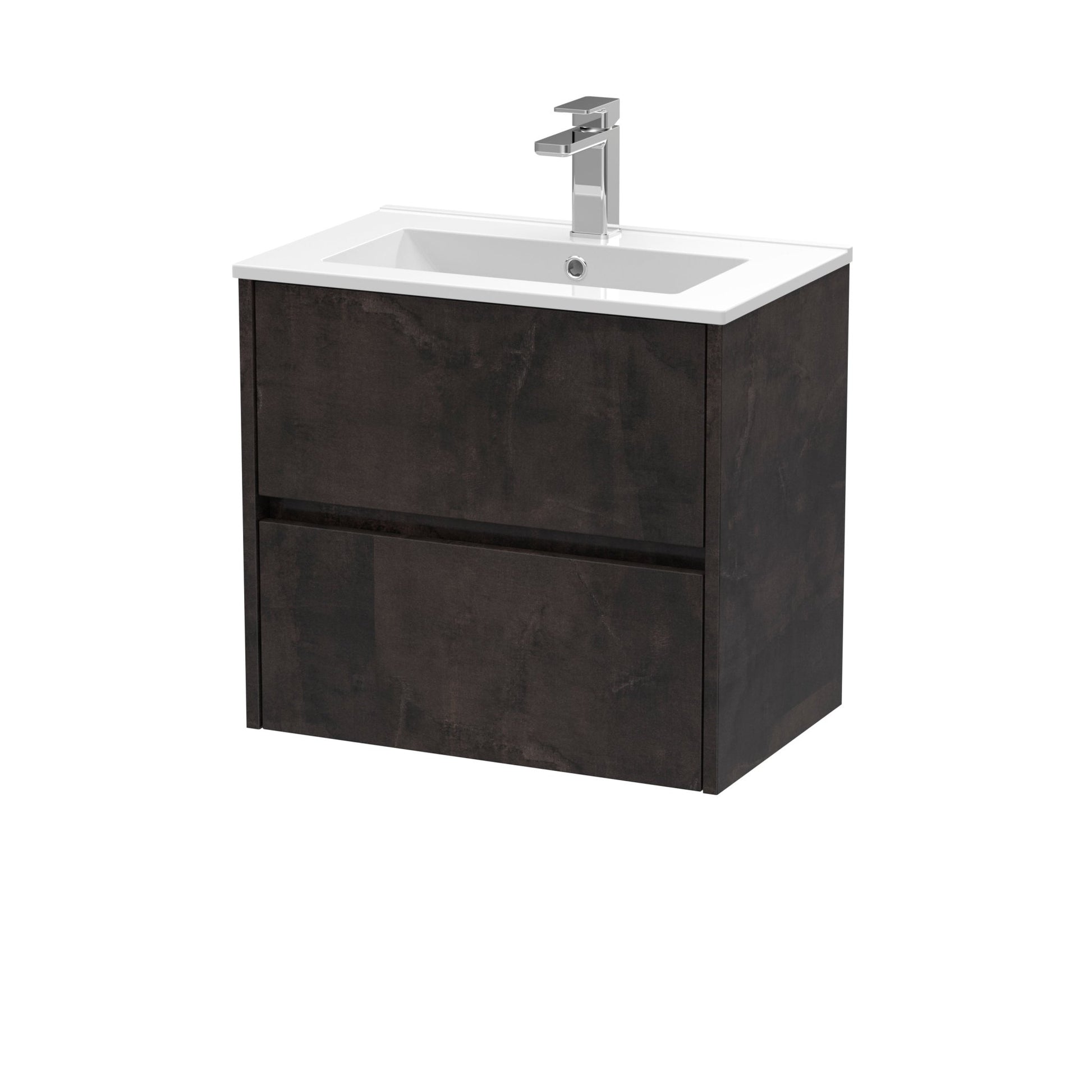 Nui Havana 600mm Wall Hung 2 Drawer Unit & Basin 2 Contemporary Metallic Slate MFC Textured Matt 557x600x390mm - JJ Building Materials