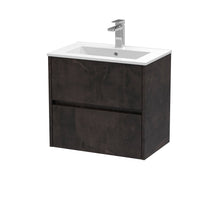 Nui Havana 600mm Wall Hung 2 Drawer Unit & Basin 2 Contemporary Metallic Slate MFC Textured Matt 557x600x390mm - JJ Building Materials