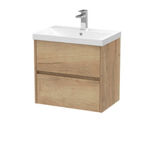 Nui Havana 600mm Wall Hung 2 Drawer Unit & Basin 3 Contemporary Autumn Oak MFC Textured Woodgrain 589x810x395mm - JJ Building Materials