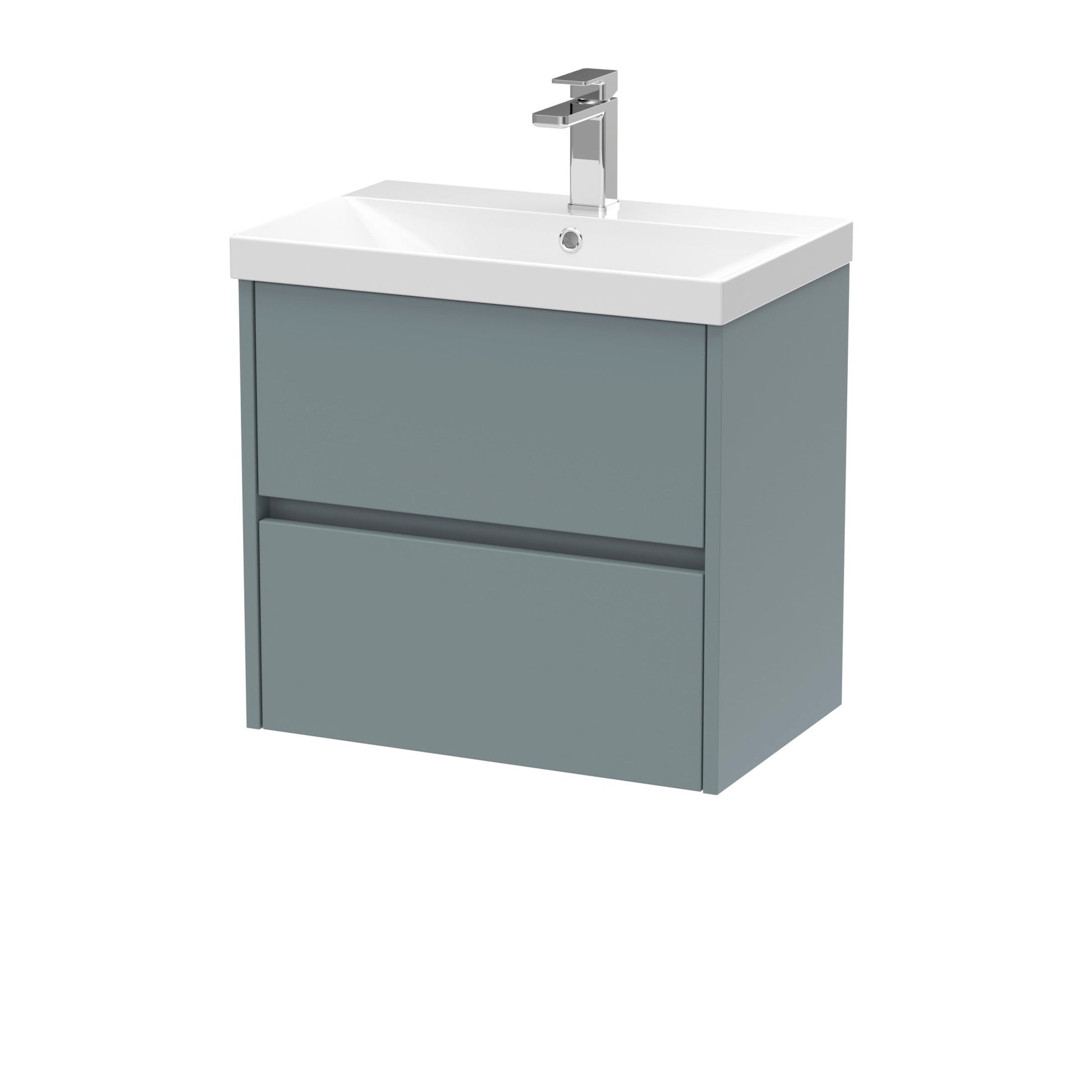 Nui Havana 600mm Wall Hung 2 Drawer Unit & Basin 3 Contemporary Coastal Grey MFC Smooth Matt 589x610x395mm - JJ Building Materials