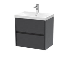 Nui Havana 600mm Wall Hung 2 Drawer Unit & Basin 3 Contemporary Graphite Grey Woodgrain MFC Textured Woodgrain 589x610x395mm - JJ Building Materials