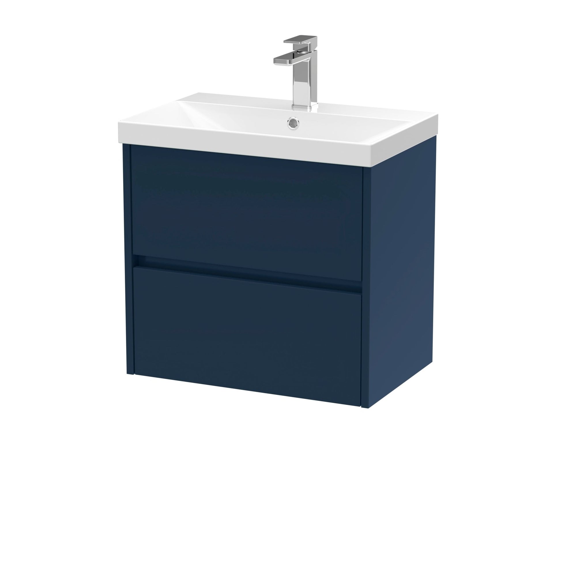 Nui Havana 600mm Wall Hung 2 - drawer Unit & Basin 3 Contemporary Midnight Blue MFC Painted Matt 589x610x395mm - JJ Building Materials