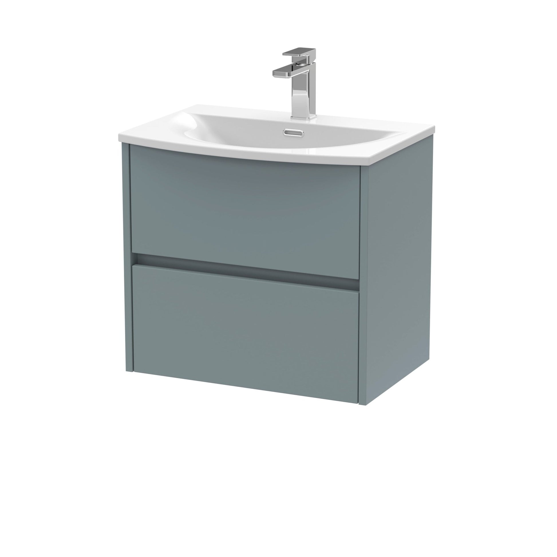 Nui Havana 600mm Wall Hung 2 Drawer Unit & Basin 4 Contemporary Coastal Grey MFC Smooth Matt 564x610x440mm - JJ Building Materials
