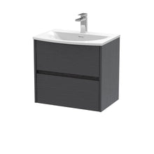 Nui Havana 600mm Wall Hung 2 Drawer Unit & Basin 4 Contemporary Graphite Grey Woodgrain MFC Textured Woodgrain 564x610x440mm - JJ Building Materials