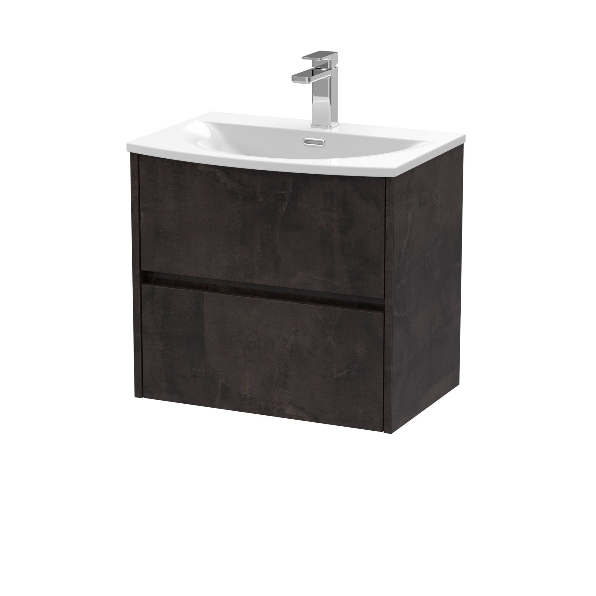 Nui Havana 600mm Wall Hung 2 Drawer Unit & Basin 4 Contemporary Metallic Slate MFC Textured Matt 564x610x440mm - JJ Building Materials