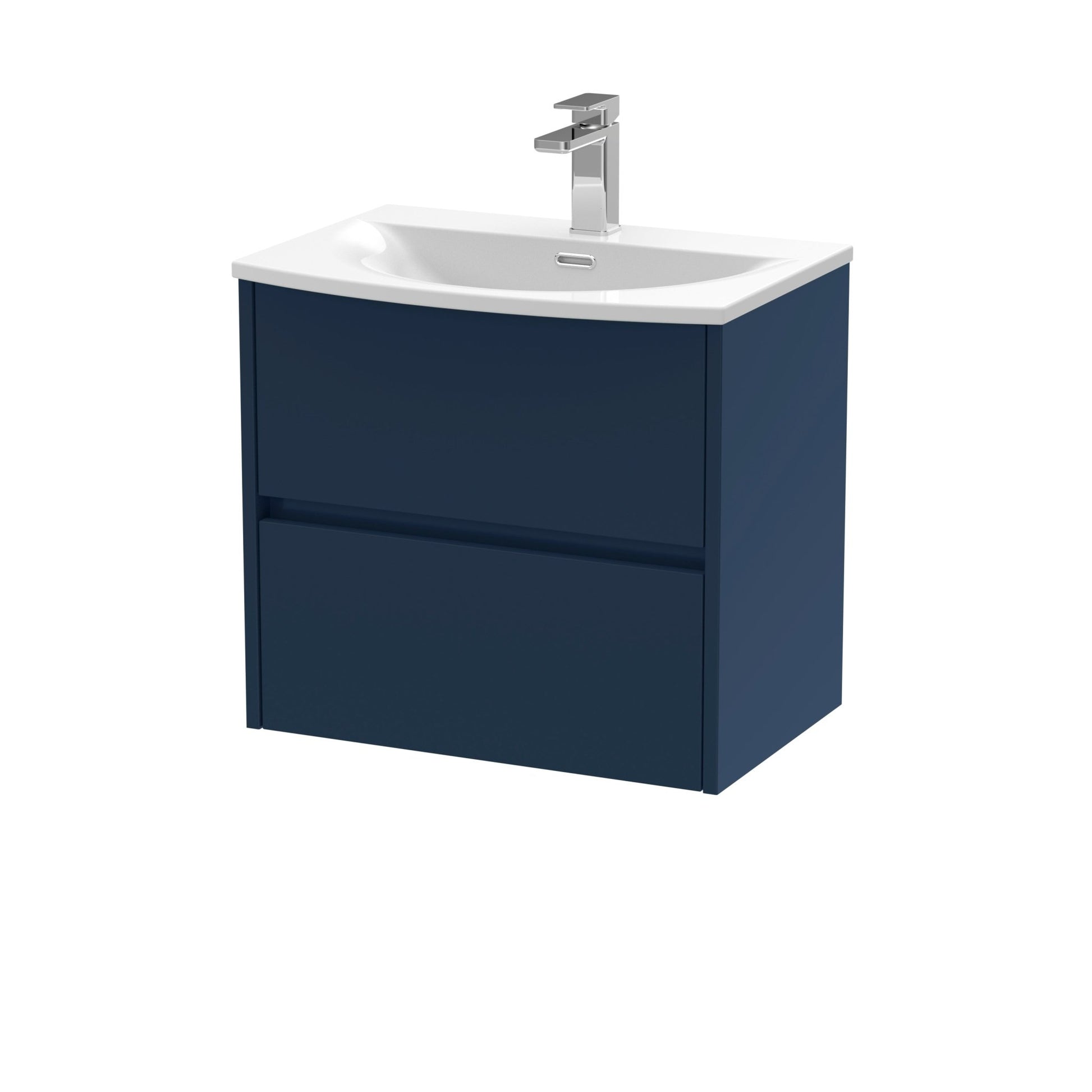 Nui Havana 600mm Wall Hung 2 - drawer Unit & Basin 4 Contemporary Midnight Blue MFC Painted Matt 569x610x440mm - JJ Building Materials