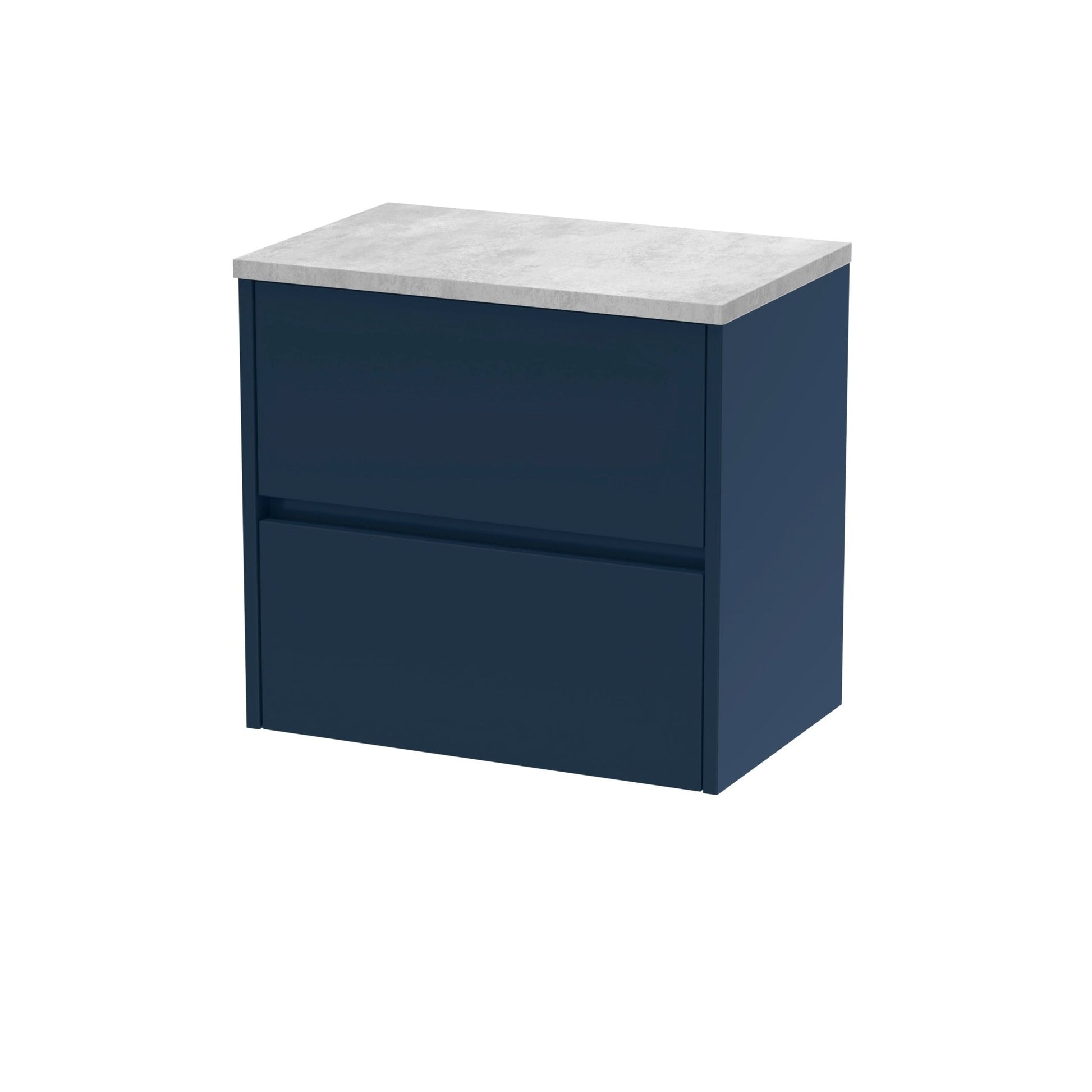 Nui Havana 600mm Wall Hung 2 - drawer Unit & Laminate Worktop Contemporary Midnight Blue MFC Painted Matt 561x605x390mm - HAV2904LBG - JJ Building Materials