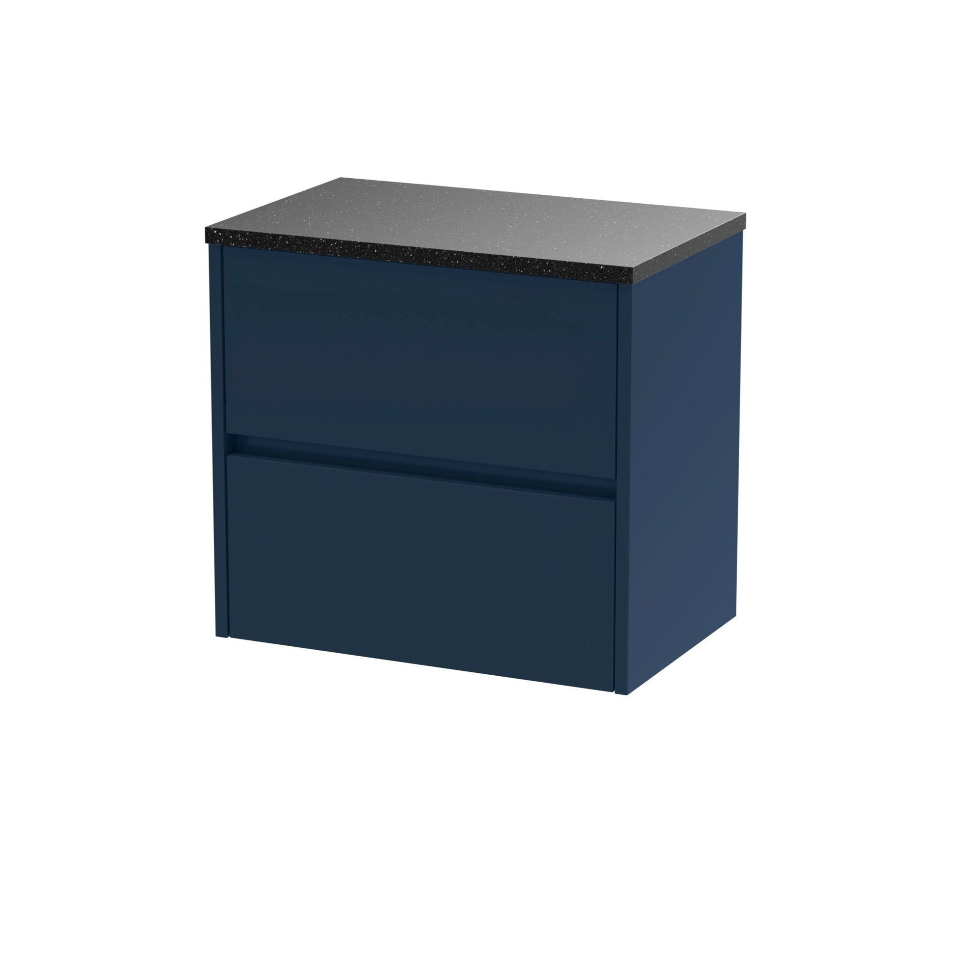 Nui Havana 600mm Wall Hung 2 - drawer Unit & Laminate Worktop Contemporary Midnight Blue MFC Painted Matt 561x605x390mm - HAV2904LSB - JJ Building Materials