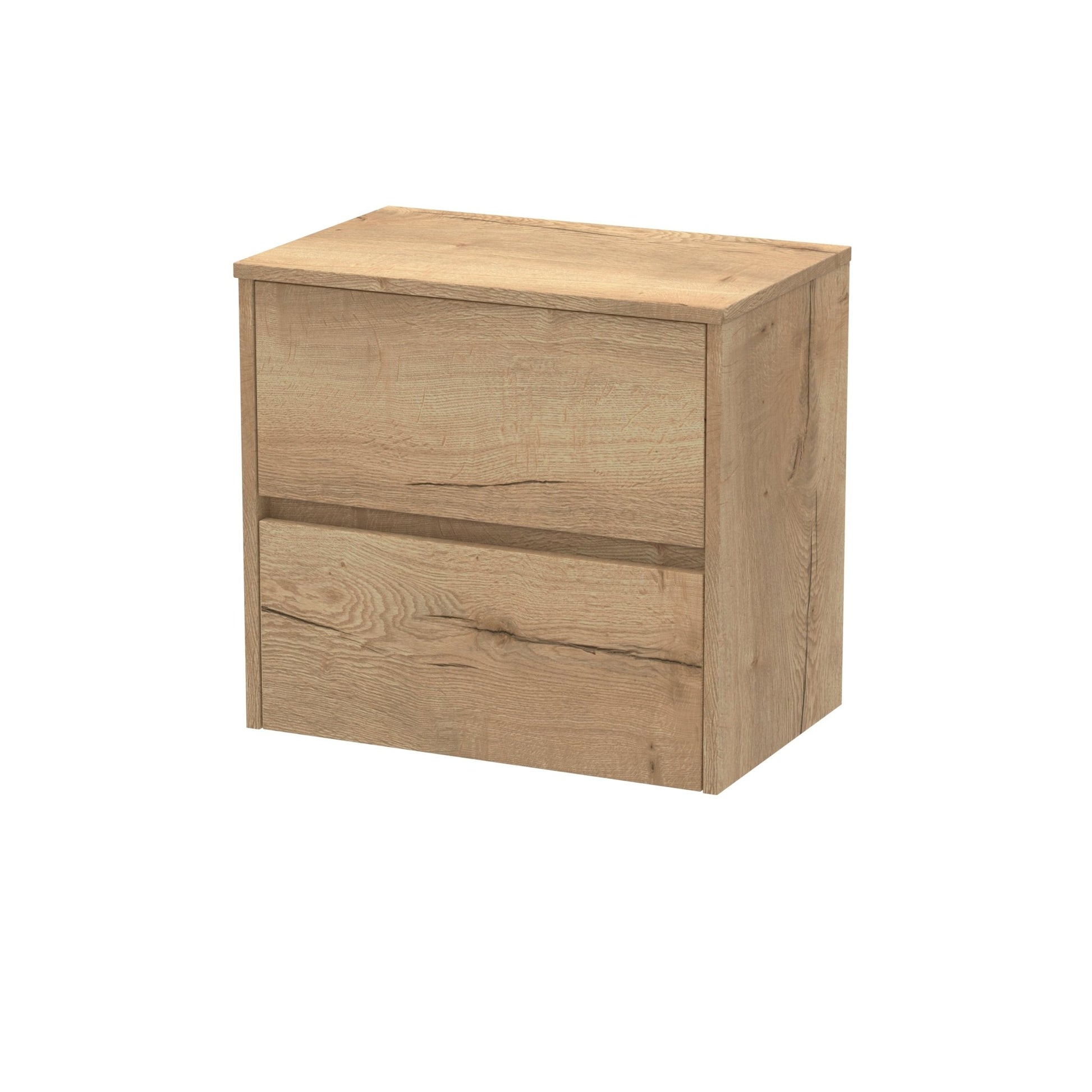 Nui Havana 600mm Wall Hung 2 Drawer Unit & Worktop Contemporary Autumn Oak MFC Textured Woodgrain 557x605x390mm - JJ Building Materials