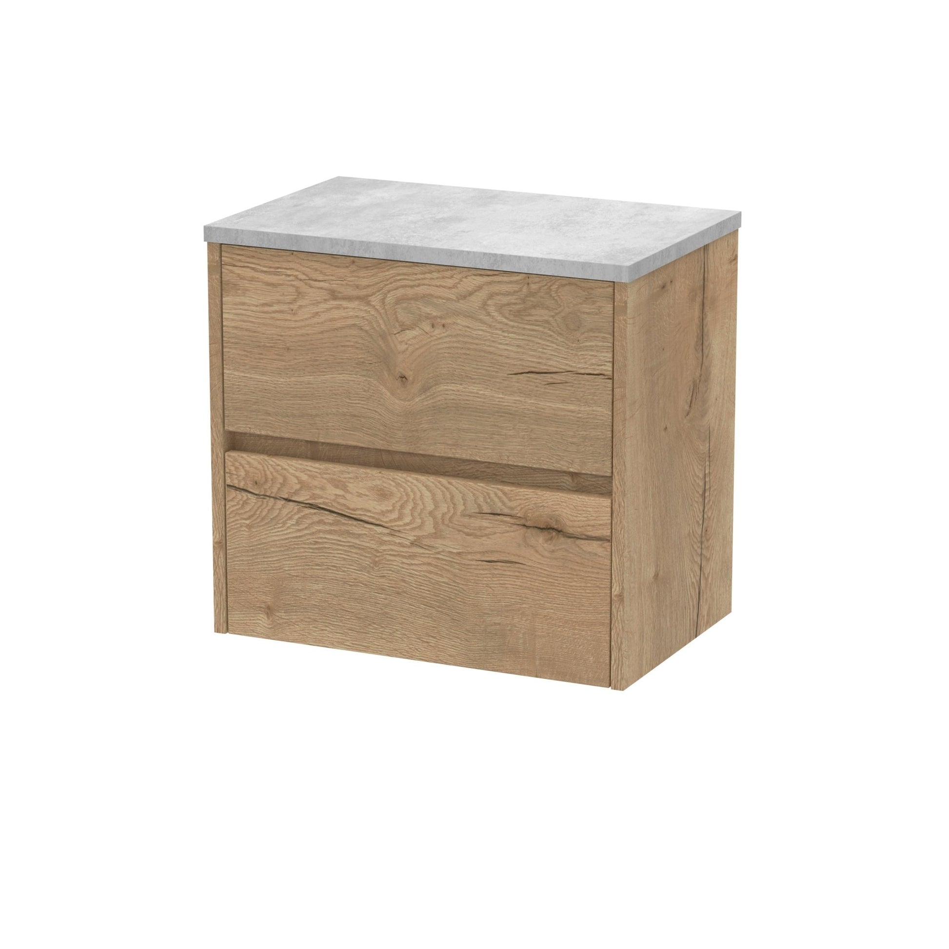 Nui Havana 600mm Wall Hung 2 Drawer Unit & Worktop Contemporary Autumn Oak MFC Textured Woodgrain 561x605x390mm - HAV804LBG - JJ Building Materials