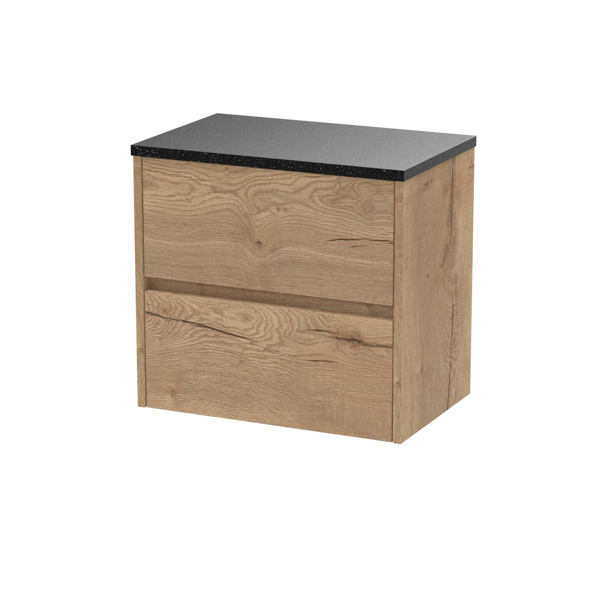 Nui Havana 600mm Wall Hung 2 Drawer Unit & Worktop Contemporary Autumn Oak MFC Textured Woodgrain 561x605x390mm - HAV804LSB - JJ Building Materials
