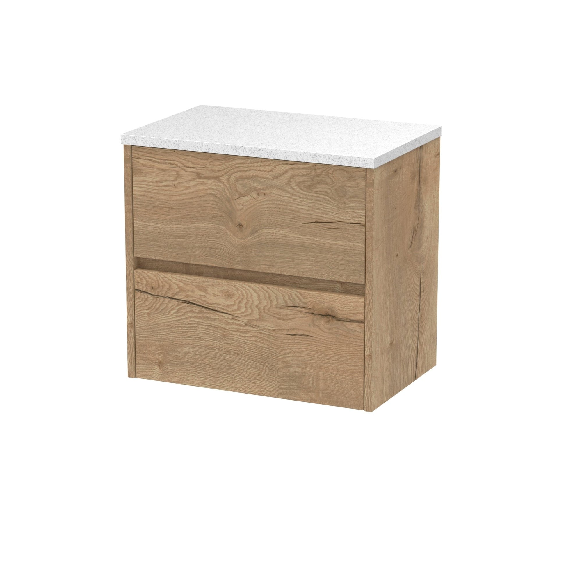 Nui Havana 600mm Wall Hung 2 Drawer Unit & Worktop Contemporary Autumn Oak MFC Textured Woodgrain 561x605x390mm - HAV804LSW - JJ Building Materials