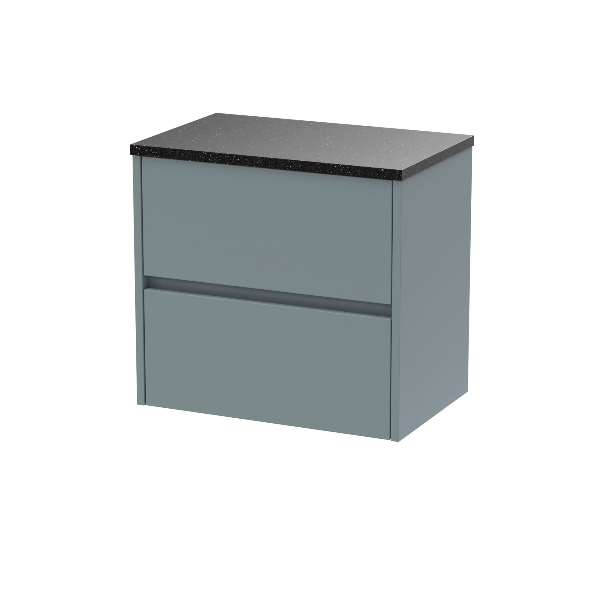 Nui Havana 600mm Wall Hung 2 Drawer Unit & Worktop Contemporary Coastal Grey MFC Smooth Matt 561x605x390mm - HAV2304LSB - JJ Building Materials