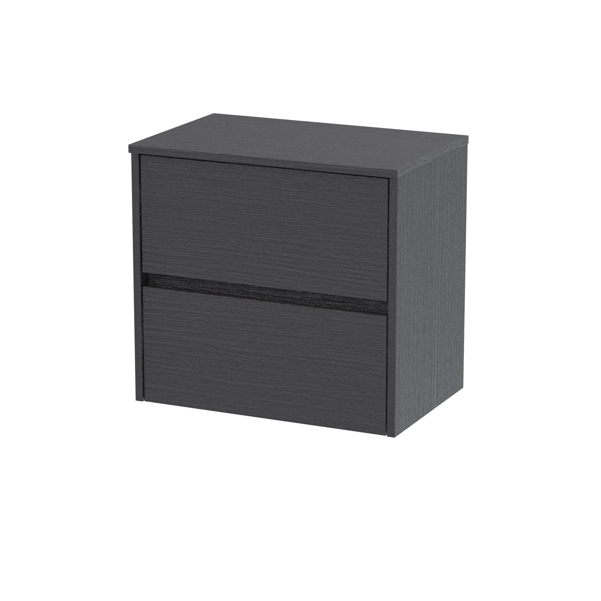 Nui Havana 600mm Wall Hung 2 Drawer Unit & Worktop Contemporary Graphite Grey Woodgrain MFC Textured Woodgrain 557x605x390mm - JJ Building Materials