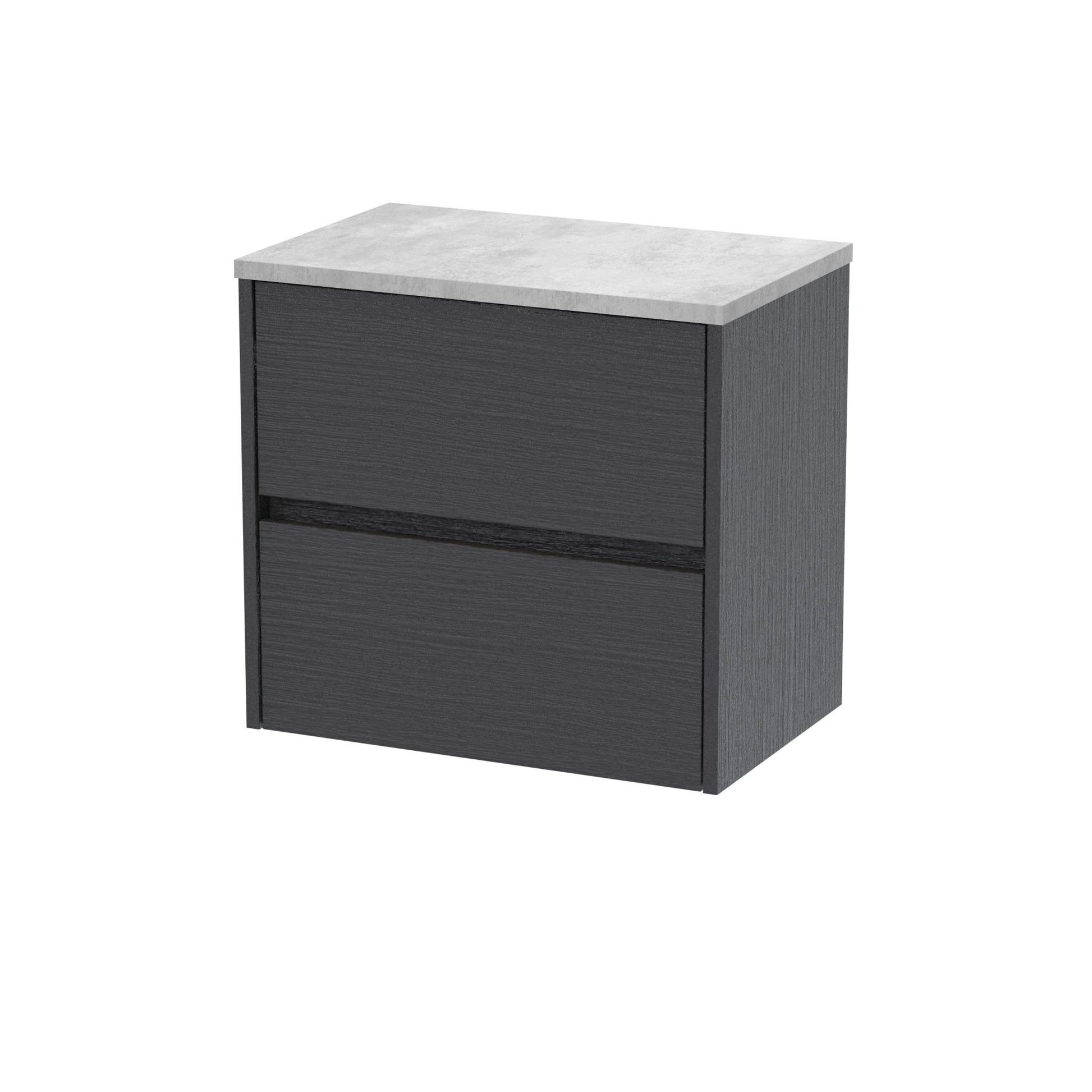 Nui Havana 600mm Wall Hung 2 Drawer Unit & Worktop Contemporary Graphite Grey Woodgrain MFC Textured Woodgrain 561x605x390mm - HAV2204LBG - JJ Building Materials