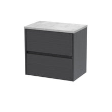 Nui Havana 600mm Wall Hung 2 Drawer Unit & Worktop Contemporary Graphite Grey Woodgrain MFC Textured Woodgrain 561x605x390mm - HAV2204LBG - JJ Building Materials