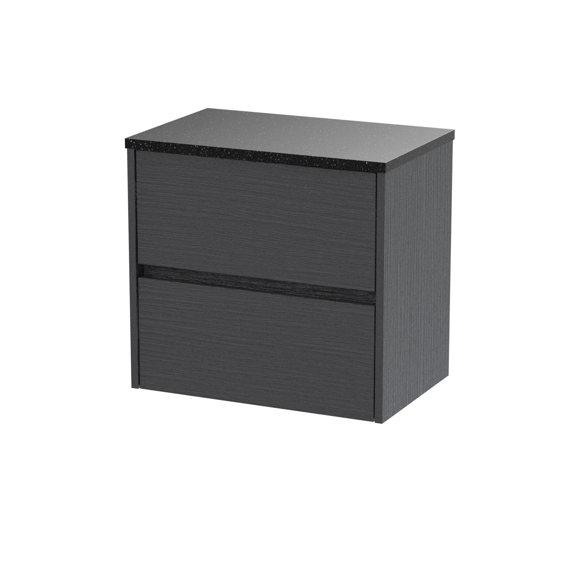 Nui Havana 600mm Wall Hung 2 Drawer Unit & Worktop Contemporary Graphite Grey Woodgrain MFC Textured Woodgrain 561x605x390mm - HAV2204LSB - JJ Building Materials