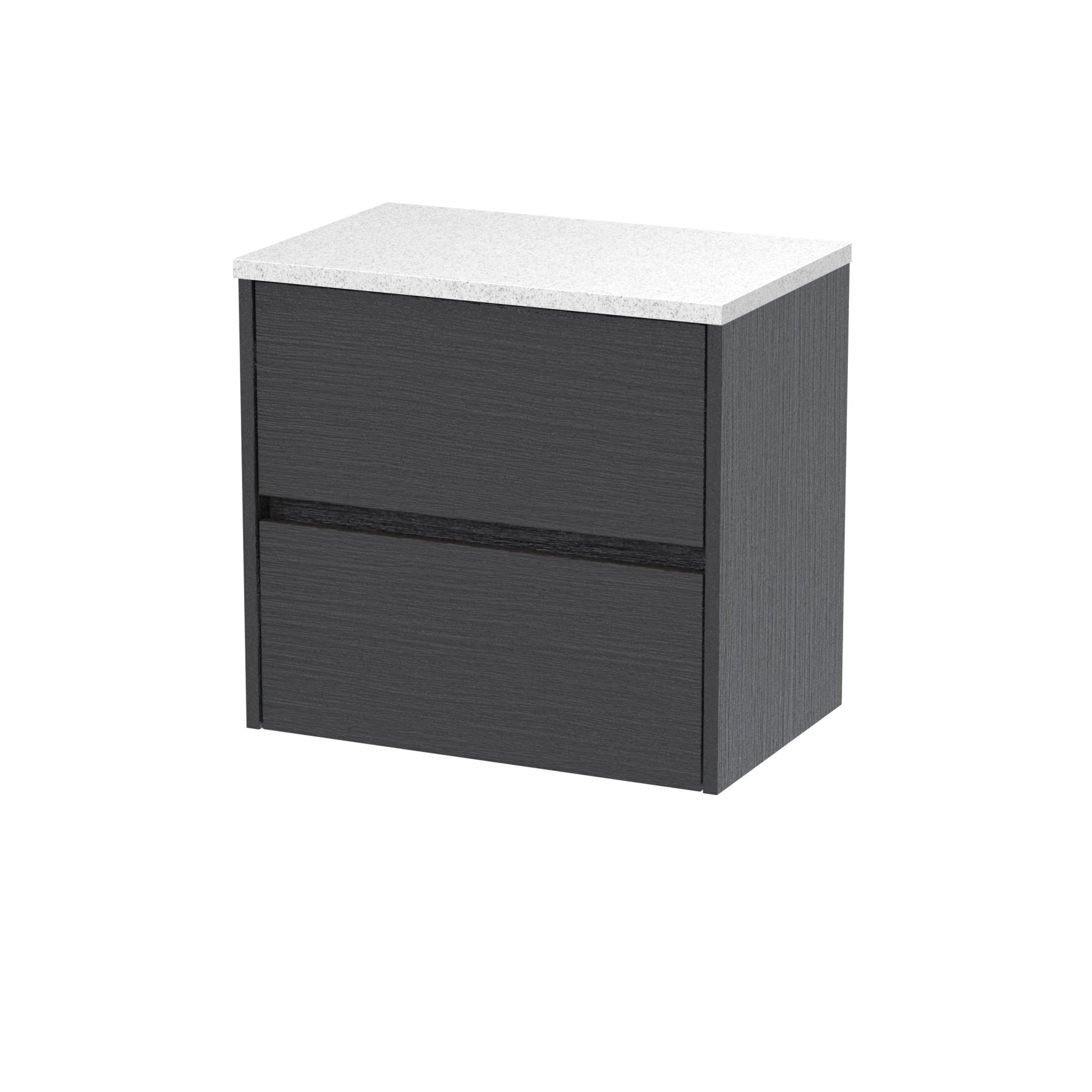 Nui Havana 600mm Wall Hung 2 Drawer Unit & Worktop Contemporary Graphite Grey Woodgrain MFC Textured Woodgrain 561x605x390mm - HAV2204LSW - JJ Building Materials
