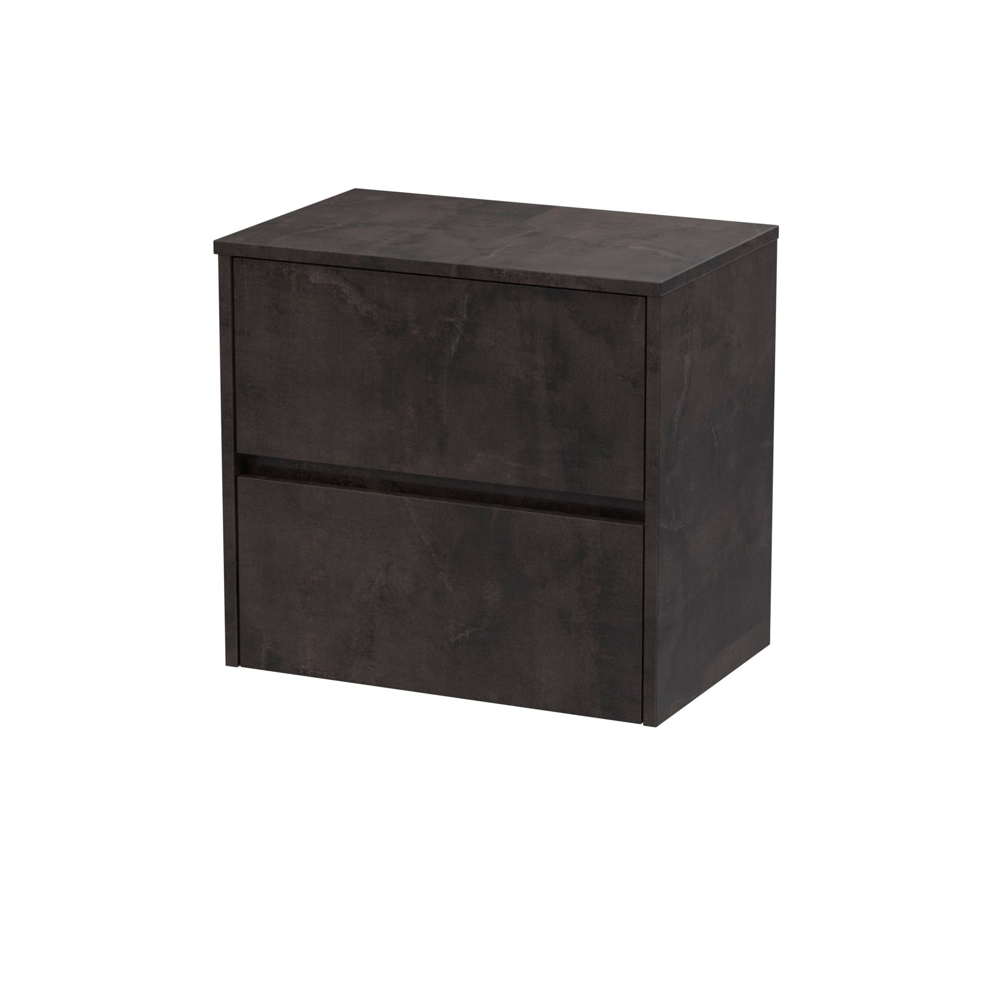 Nui Havana 600mm Wall Hung 2 Drawer Unit & Worktop Contemporary Metallic Slate MFC Textured Matt 557x605x390mm - JJ Building Materials