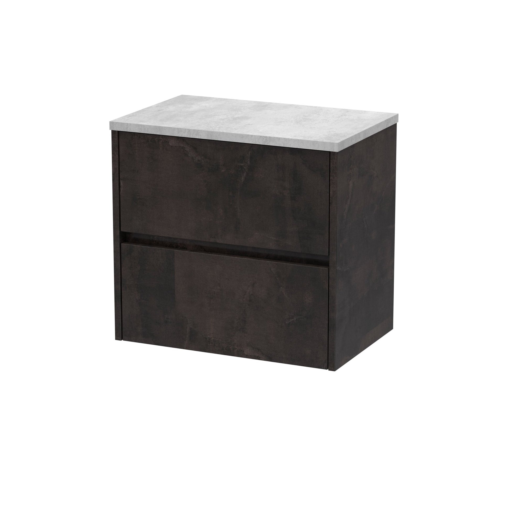Nui Havana 600mm Wall Hung 2 Drawer Unit & Worktop Contemporary Metallic Slate MFC Textured Matt 561x605x390mm - HAV2604LBG - JJ Building Materials