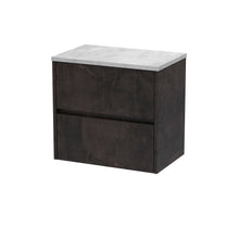 Nui Havana 600mm Wall Hung 2 Drawer Unit & Worktop Contemporary Metallic Slate MFC Textured Matt 561x605x390mm - HAV2604LBG - JJ Building Materials