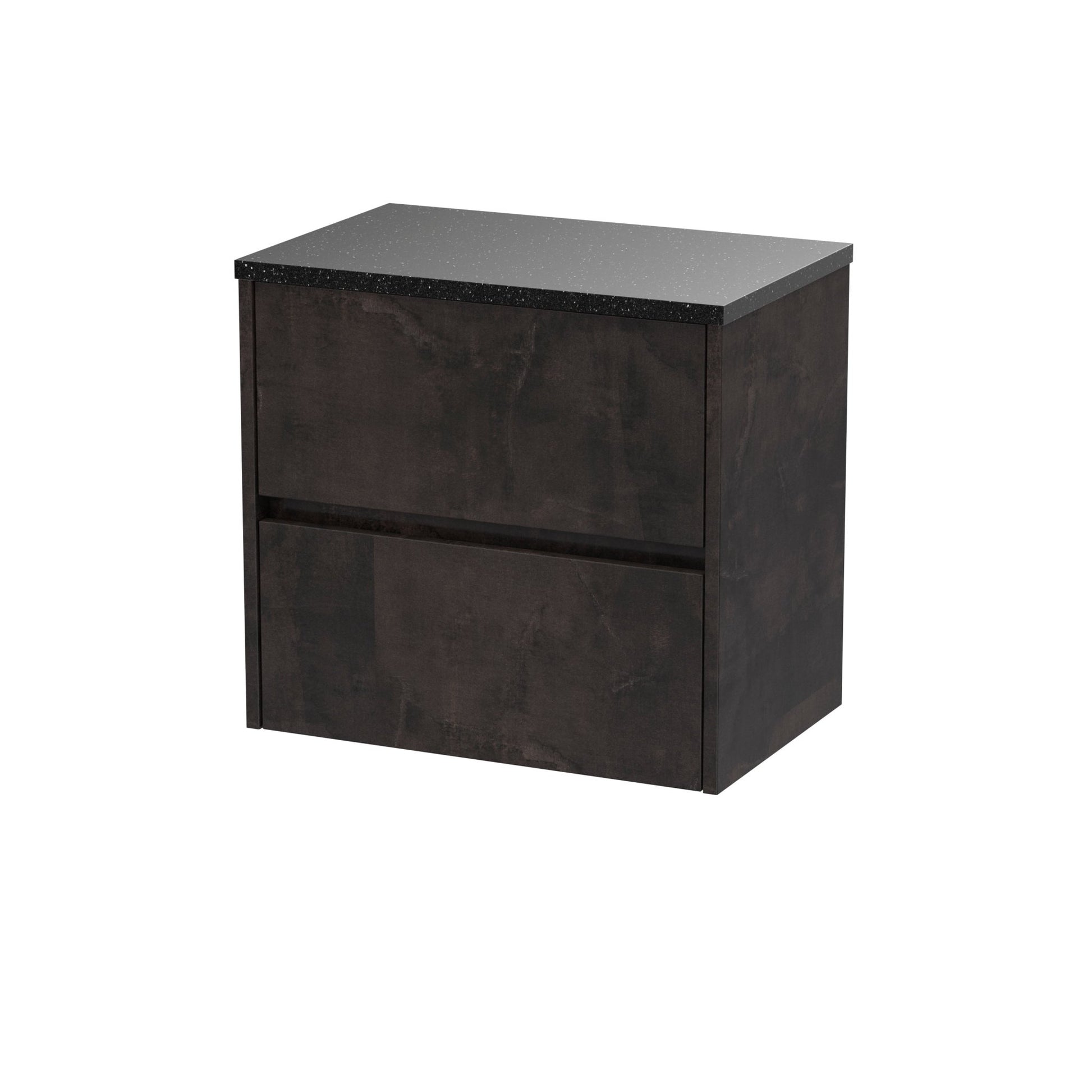Nui Havana 600mm Wall Hung 2 Drawer Unit & Worktop Contemporary Metallic Slate MFC Textured Matt 561x605x390mm - HAV2604LSB - JJ Building Materials
