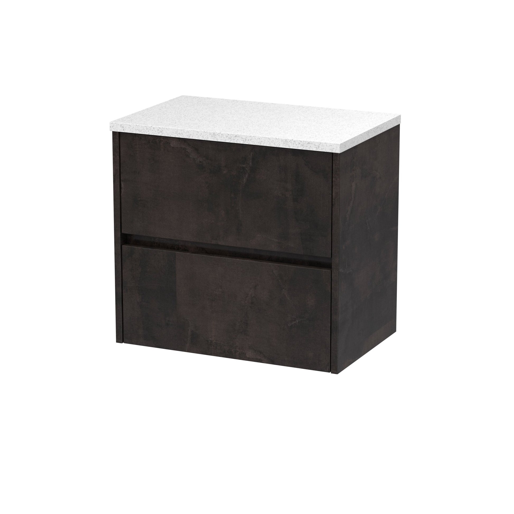 Nui Havana 600mm Wall Hung 2 Drawer Unit & Worktop Contemporary Metallic Slate MFC Textured Matt 561x605x390mm - HAV2604LSW - JJ Building Materials