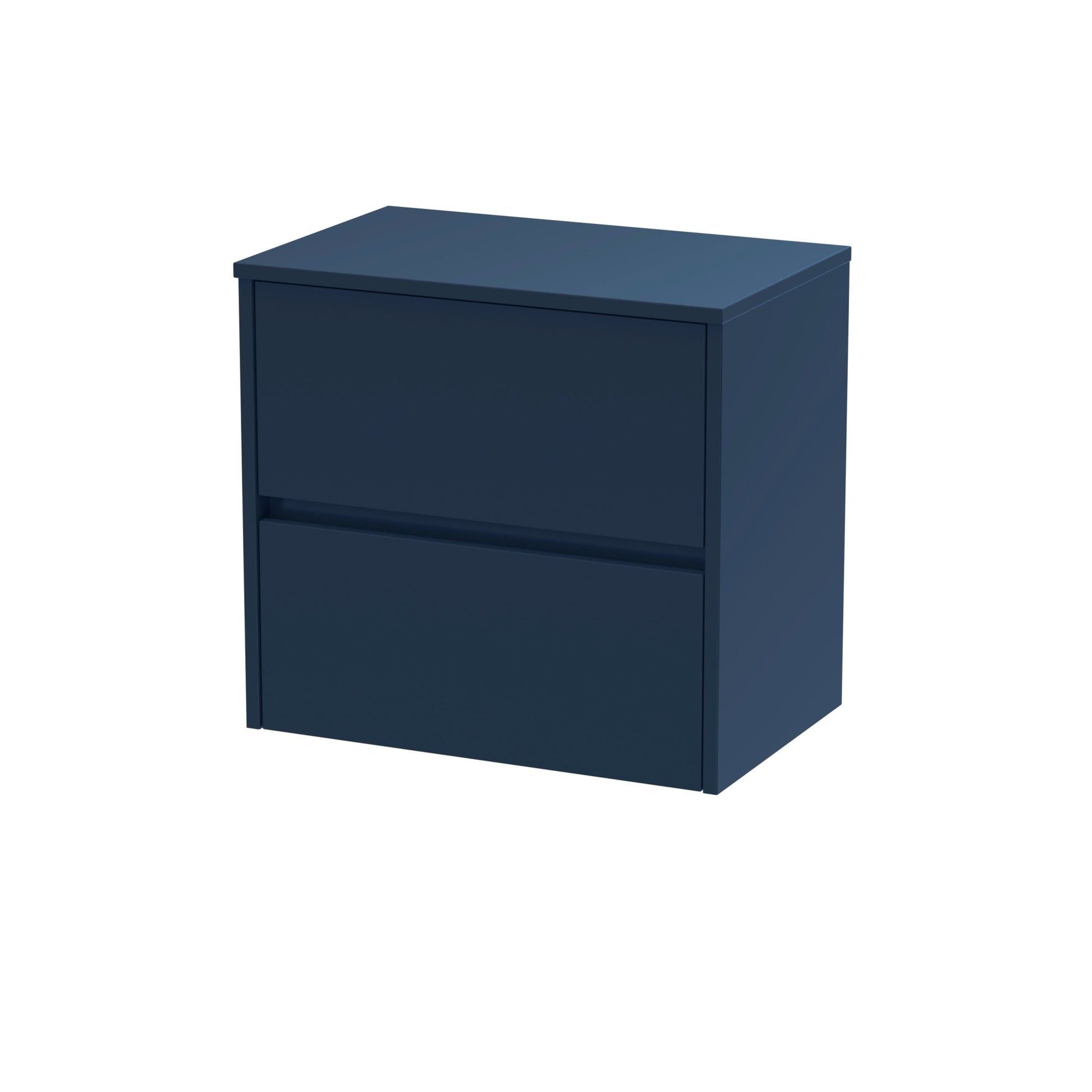 Nui Havana 600mm Wall Hung 2 - drawer Unit & Worktop Contemporary Midnight Blue MFC Painted Matt 557x605x390mm - JJ Building Materials